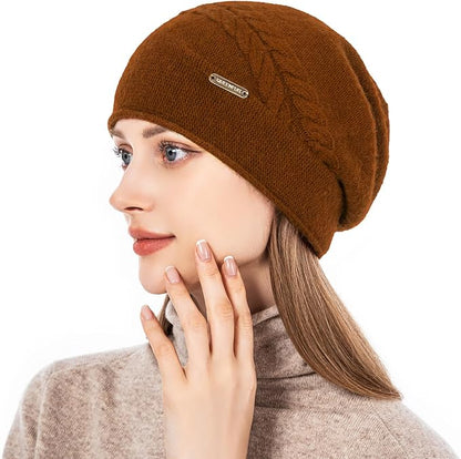 QUEENFUR Knit Slouchy Beanie Hats for Women Cashmere Ski Cap Knitted Wool Soft Warm Winter Hat