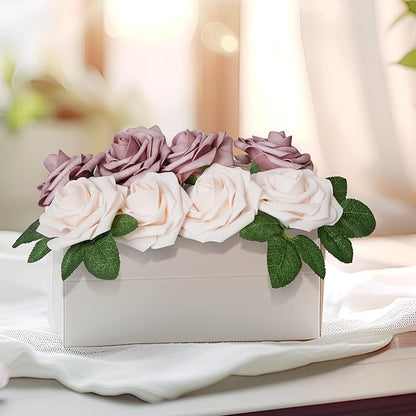 25pcs Artificial Flower Foam Rose Real Touch Roses Flower Heads with Stem for DIY Wedding Bouquets Centerpieces Arrangements Party Baby Shower Home Decor (Shades of Dusty Rose)