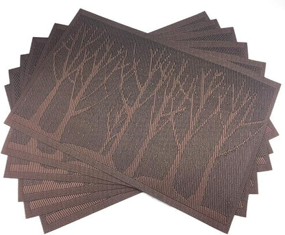 Gugrida Place Mats PVC Set of 6, Table Placemats Set of 6 PVC Mat Table Mats Natural Color (6 pcs, Coffee Tree)