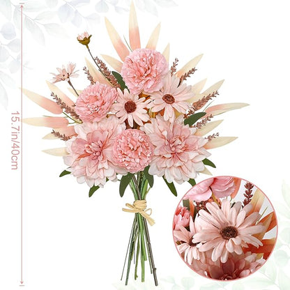 Dremisland Artificial Flowers Bouquet Silk Floral Arrangements Faux Flowers Plant for Home Decor Wedding Bride Bouquets Floral Tables Centerpieces for Home Decor Indoor Vase Table Decor (Pink)