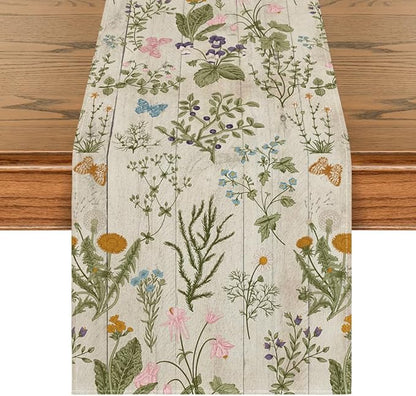 Artoid Mode Wood Wild Flowers Floral Spring Table Runner, Seasonal Summer Kitchen Dining Table Decoration for Home Party Decor 13x90 Inch