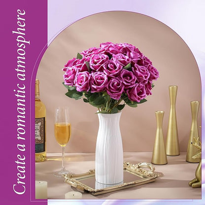Hotop 40 Pcs Rose Artificial Flowers Bulk with Long Stem,Realistic Silk Fake Roses Bouquet for Home Wedding Centerpieces Party Table Decoration Valentines Gifts(Purple)