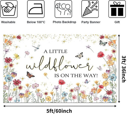 Avezano Wildflower Baby Shower Decorations A Little Wildflower is On The Way Baby Shower Backdrop Floral Theme Baby Girls' New Born Photoshoot Background Banner (5x3ft(60x36in))
