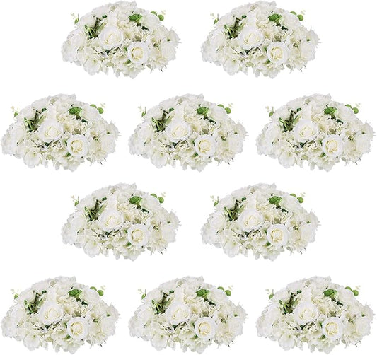 NUPTIO Flower Ball Arrangement Bouquet - 10 Pcs 15.7 inch Diameter White Fake Flowers Roses Balls for Centerpieces Tables - Artificial Rose Arrangements for Wedding Centerpiece Table Decorations
