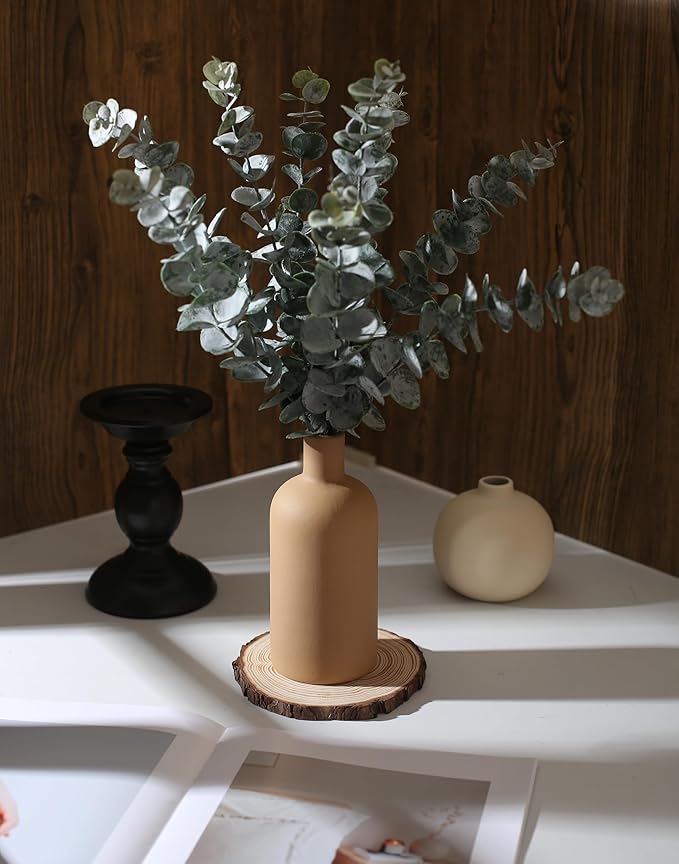 Ceramic Neutral Vase Set for Farmhouse Home Decor, Rustic Decorative Vases for Boho Living Room Centerpieces, Entryway Decorations, Coffee Table, Bookshelf, Fireplace Mantel, Set of 4