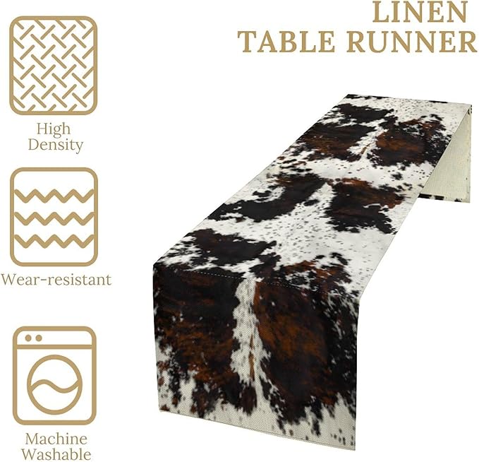 Cow Print Table Runner, Black White Cowhide Print Western Style Table Runner Country Farmhouse Cottage Cow Patten Table Decoration for Home Kitchen Dining, 13x60 Inch