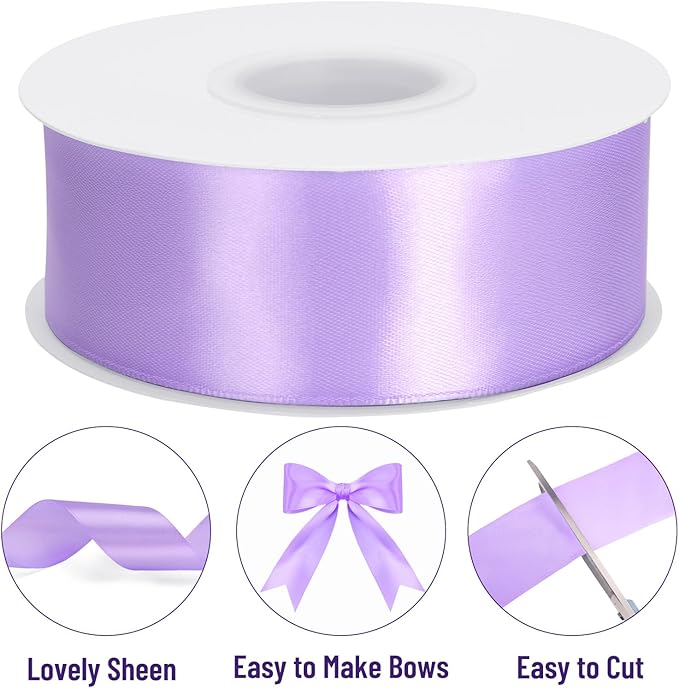 KINGLAKE Lavender Satin Ribbon – 1 1/2'' x 100 Yards Polyester Light Purple Satin Ribbon for Gift Wrapping, Wedding & Party Decoration, DIY Crafts, Floral Bouquets, Wreath Bows
