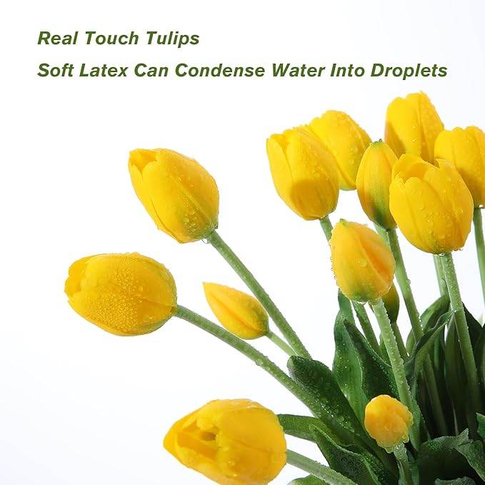 10PCS Fake Tulips Artificial Flowers Real Touch Latex Faux Tulips UV Resistant Fake Flowers Bouquet for Table Home Decor Party Wedding Garden Decoration