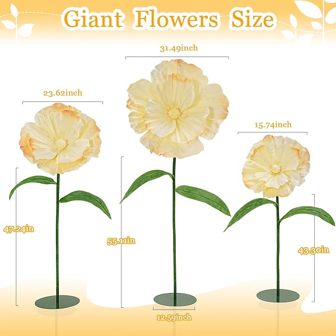 Giant Fake Flowers 5.77FT - Light Yellow Large Paper Flowers 3D Artificial Floral Wedding Decorations for Birthday Party Outdoor Banquet Event Home Backdrop Decor