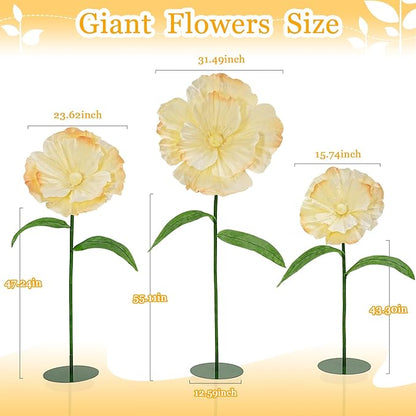 Giant Fake Flowers 5.77FT - Light Yellow Large Paper Flowers 3D Artificial Floral Wedding Decorations for Birthday Party Outdoor Banquet Event Home Backdrop Decor