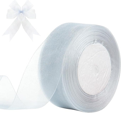 1-1/2 Inch x 50 Yards Sheer Organza Ribbon Chiffon Ribbon for Gift Wedding Flower Bouquet Wrapping Decorations Crafts (Dusty Blue)
