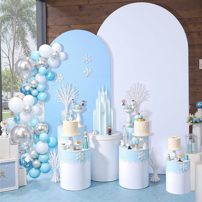 White Blue Arch Backdrop Cover Set of 2-7.2ft 6ft Dual Color Wedding Arch Cover-Wrinkle Free Stretchy Spandex Fitted Chiara Arch Stand Cover for Birthday Party Baby Shower Photo Photography