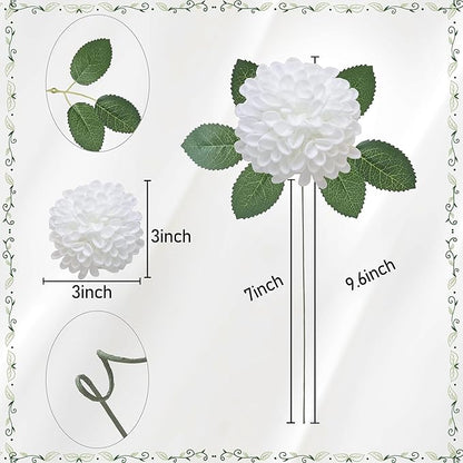 Artificial Flowers, 50pcs Artificial Rose for DIY Wedding Bouquets Centerpieces Arrangements, Elf Green and White Dahlia Flowers with Stem for Bridal Shower Party Home Decorations