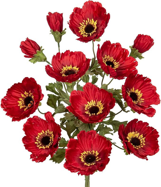 28.3" Red Artificial Flowers Poppy Flowers 3Pcs Silk Fake Poppy Flowers Real Touch Faux Poppies Spring Flower Long Stem Arrangement with 4 Heads for Party Centerpiece Bouquet Table Home Decoration