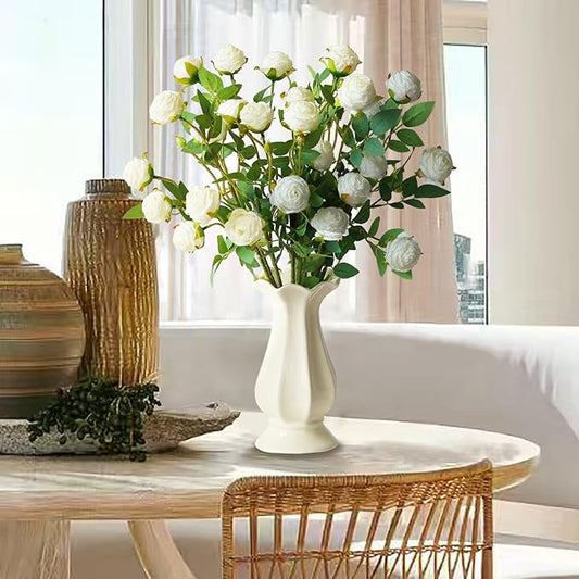 CHIAVE 8pcs 24 Flower Buds Artificial Vintage Roses Fake Silk Rose Flowers with Long Stem for DIY Bouquets Wedding Centerpiece Party Home Kitchen Shorp Decoration-White