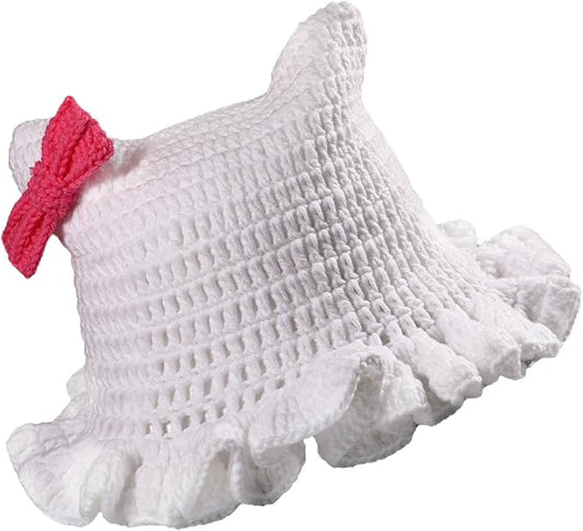 Crochet Bucket Hat for Women Flower Knit Hat Hollow Out Foldable Cap Hats