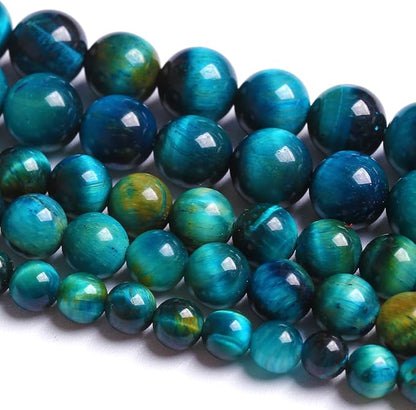 6mm 60PCS Peacock Blue Tiger Eye Stone Beads Natural Crystal Spacer Loose Beads for Jewelry Making DIY Bracelet Semi Precious 1 Strand 15 inches