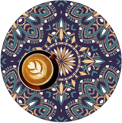 Mandala Round Placemat Set of 4 Elegant Linen Table Mats for Dining, Heat Resistant, Stain Resistant Perfect for Dinner Parties, Restaurants, and Everyday Use