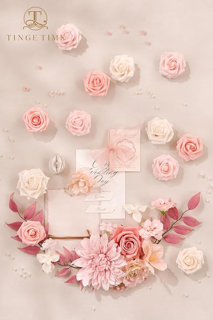 TINGE TIME Artificial Flowers Light Pink Flower Combo for DIY Wedding Bouquets Table Centerpieces Arrangements Party Baby Shower Home Spring Decorations