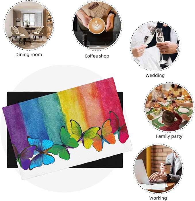 Rainbow Butterfly Placemats Set of 4,Colorful Butterfly Kids Girls Birthday Party Decor Washable for Kitchen Dining Table Heat Resistant Decorative Colth Table Mats 4 PCS, Style-2