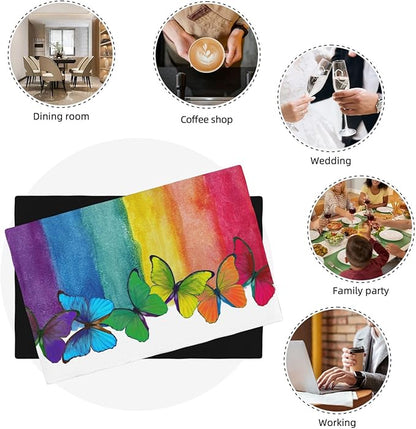 Rainbow Butterfly Placemats Set of 4,Colorful Butterfly Kids Girls Birthday Party Decor Washable for Kitchen Dining Table Heat Resistant Decorative Colth Table Mats 4 PCS, Style-2