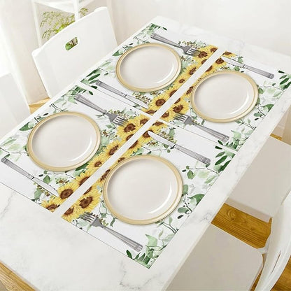 Sunflower Placemats Set of 4,Spring Summer Yellow Floral Flowers Rustic Vintage Dining Table Place Mats, Kitchen Decor Home Decoration 4 PCS, Style-13