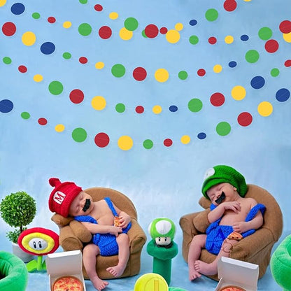 Super Mario Party Decorations Circle Dot Garland Red Blue Yellow Green Hanging Paper Polka Dot Streamer for Birthday Baby Shower Wedding Bridal Shower Carnival Circus Clown Fiesta Party Supplies