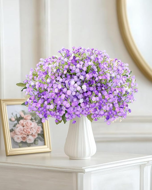 Babys Breath Artificial Flowers, 24Pcs Fake Baby Breath Flowers Artificial Bulk Faux Gypsophila Real Touch Flowers for Outdoors Wedding DIY Bouquet Arrangement Party Home Garden Decor, Purple