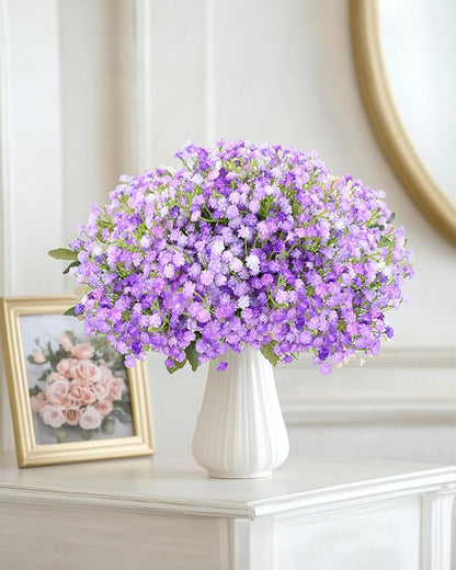 48Pcs Babys Breath Artificial Flowers, Fake Baby Breath Flowers Artificial Bulk Faux Gypsophila Real Touch Flowers for Wedding DIY Bouquet Floral Arrangement Party Home Garden Decor, Purple