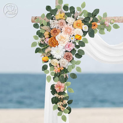 Wedding Arch Flowers Kit,Artificial Flower Arch Decor,2pcs Artificial Flower Arrangement for Wedding Decor Reception Backdrop Floral Decorations (Orange White)