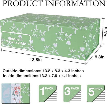 Green Leaves Gift Box with Magnetic Lids 13.8x8.3x4.4 in, Large Bridesmaid Proposal Boxes, Rectangle Wedding Decorative Storage Box 1 Pack