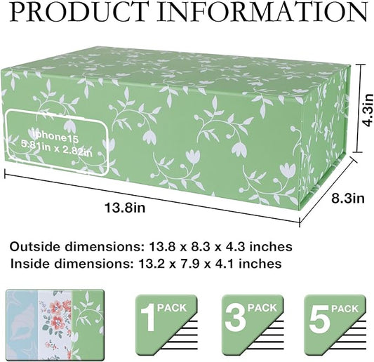 Green Leaves Gift Box with Magnetic Lids 13.8x8.3x4.4 in, Large Bridesmaid Proposal Boxes, Rectangle Wedding Decorative Storage Box 5 Pack