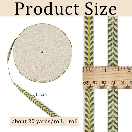 OLYCRAFT 20 Yards/18.3M Modern Sea Green Leaf Striped Jacquard Polyester Ribbon Trim for DIY Sewing Crafts, Home Decor, Clothing Decoration