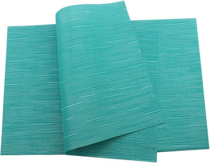 Gugrida Placemats Set of 6 Plaid Checkered Blue PVC Placemat for Dining Table Durable Woven Vinyl Stain tablemats 18"X12"