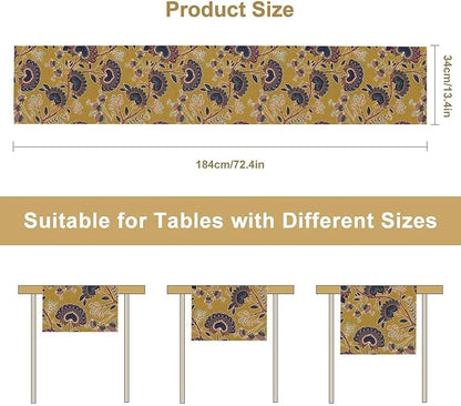 Boho Floral Table Runner, Mustard Yellow Paisley Floral Vintage Farmhouse Table Runner for Kitchen Dining Holiday Party Decor, 13x36 Inch