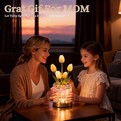 Magic Blooms for Every Moment USB Rechargeable Remote-Controlled Tulip Crystal Lamp, 12 Color Changing, 4 Flash Modes, Perfect for Home Decor, Gifts for Mom, Wife, Girlfriend, and Sister