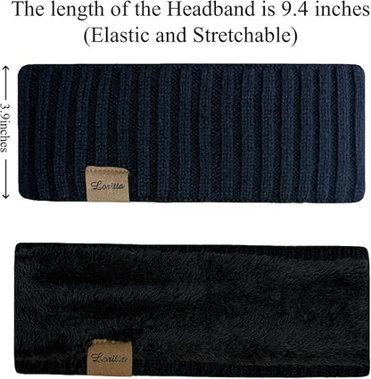 Loritta Womens Ear Warmers Headbands Winter Warm Fuzzy Cable Knit Head Wrap Fleece Lined Gifts