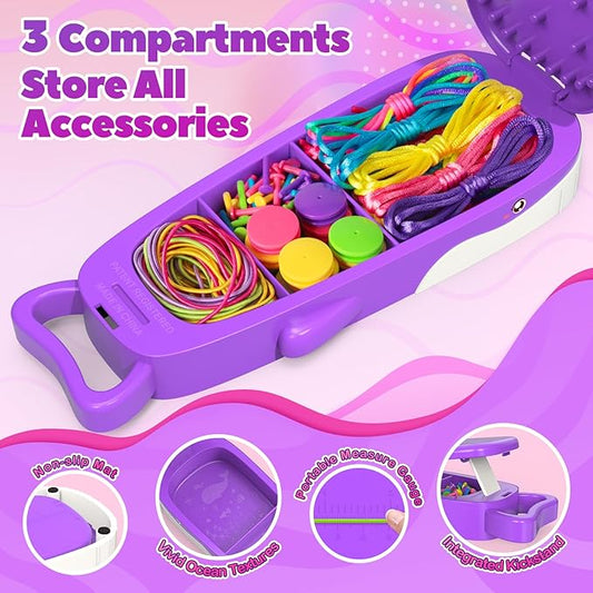 Euclidean Cube Friendship Bracelet Making Kit for Girls, Purple Whale Shaped Jewelry Making Kit for Girls Ages 8-12, DIY Arts and Crafts String Maker Tool, 7 8 9 10 11 12 Years Old Girl Birthday Gift