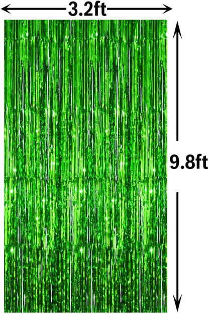 GOER 3.2 ft x 9.8 ft Metallic Tinsel Foil Fringe Curtains Party Photo Backdrop Party Streamers for St. Patrick's Day,Graduation,New Year Eve Decorations Christmas Wedding Decor (Green,3 Packs)