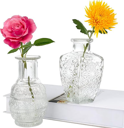 Glass Vase Bud in Bulk Set of 2,Vintage Flower Bottle Small Bud Vases for Floral Arrangements, Home Decor,Wedding Centerpiece,Table Decor,Decorative Centerpiece,Dinning(Set of 2)