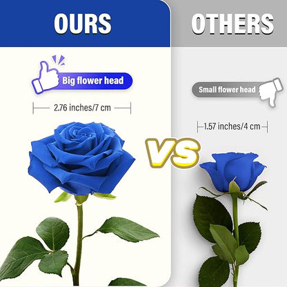 20PCS Artificial Roses with Long Stems - Realistic Silk Flowers, Fake Roses Real Touch Bouquet Roses for Home Decor, Bridal Wedding Table Centerpieces, Faux Rose Flowers (White&Royal Blue)