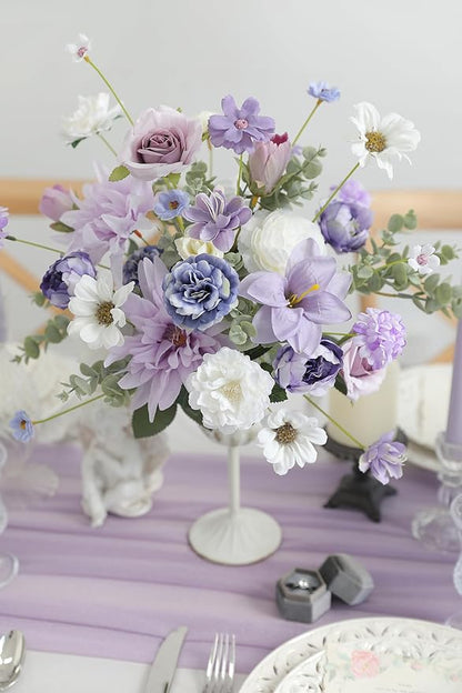 Artificial Flowers Heads Combo Purple Flowers Mix Silk Flowers Dahlia Roses for Graduation Cap DIY Cake Wedding Party Floral Arrangement Table Centerpieces Home Decorations