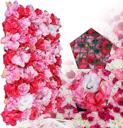 12Pcs 15.75"x 23.62"x0.79" Artificial Flower Wall Panels,Flower Wall Mat Silk Flower Panels for Outdoor Garden Backyard Fence Fence Privacy Screen and Indoor Wall Decor (12Pcs Red Pink)
