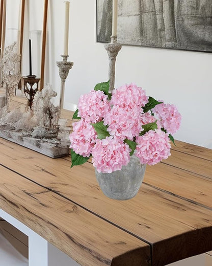 6PCS Premium Pink Hydrangea Artificial Silk Flowers, Lifelike Fake Hydrangea Head with Stems, Faux Floral Arrangements for Wedding Bouquets, Home Table Centerpieces, Party Decoration