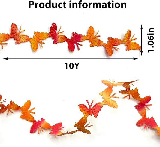 10 Yards Orange Gradient Butterfly Ribbons, Butterfly Shape Lace Ribbons Butterfly Shape Trim Garland Rope Gift Wrapping Ribbon for Gift Wrapping Wedding Birthday Party Decoration