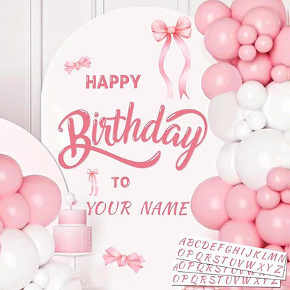 Custom Name Happy Birthday Signs for Backdrop Sweet Girl Birthday Party Vinyl Stickers for Pink Bow Balloon Arch Decoration Women Happy Birthdays Letters Banner Photo Background Sticker Party Supplies