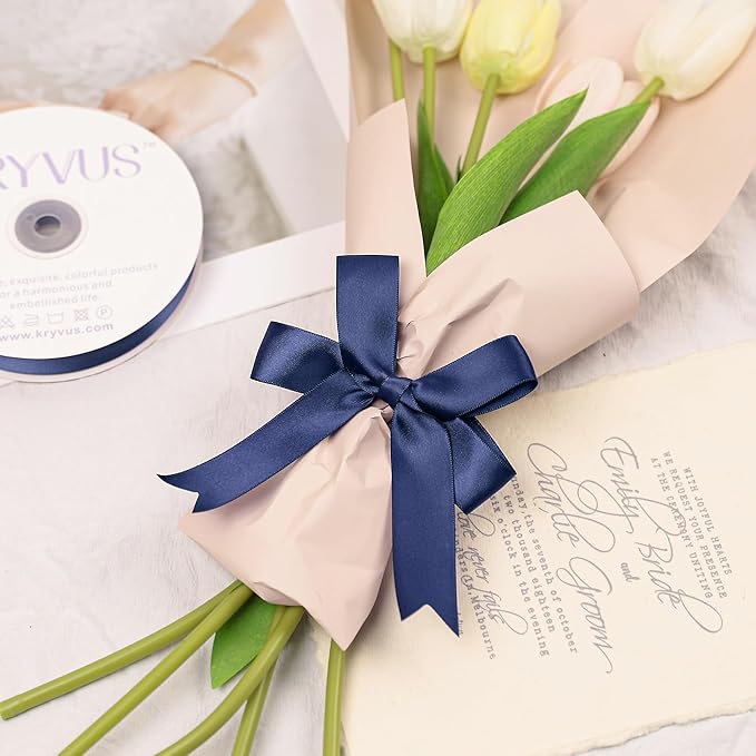 Navy Blue Satin Ribbon, Double Faced 1 Inch X 50 Yards Navy Blue Ribbon, Premium Satin Ribbon for Gift Wrapping, Crafts, Hair Bow Making, Sewing, Flower Bouquet, Wedding Party Decor