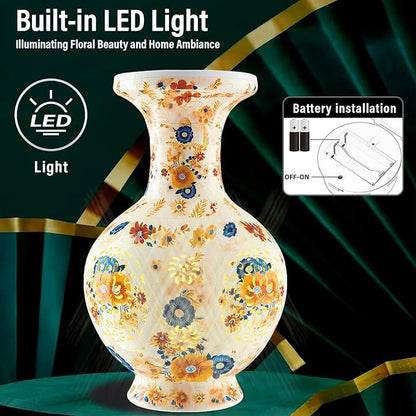 3D Puzzle Vase for Adults, 200 Curved Pieces DIY LED Vase, Unique Craft Kit for Home Decoration, Creative Hobby Gift for Women, Ideal Housewarming & Birthday Gifts (Vintage Floral Cream)