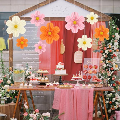 Pink and Orange Party Decorations Paper Flowers Decorations for Wall Classroom Paper Fans Floral Backdrop Flower Wall Decor Pack of 9 Pink Orange