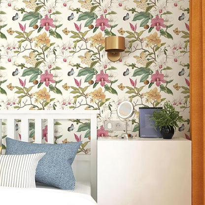 Vintage Floral Peel and Stick Wallpaper Floral Contact Paper 16.9inchx196.8inch Multicolor Flowers Butterfly Wallpaper Leaf Boho Self Adhesive Removable Wall Paper for Bedroom Decorative